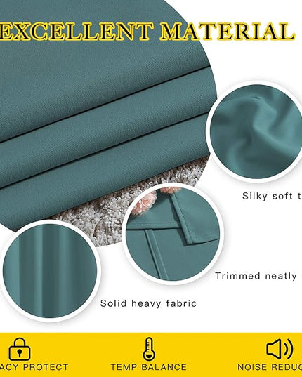 NICETOWN Insulated Curtains Blackout Draperies - Triple Weave Microfiber Home Thermal Insulated Solid Ring Top Blackout Curtains/Panels for Bedroom(Sea Teal, Set of 2, 52 x 84 Inch)