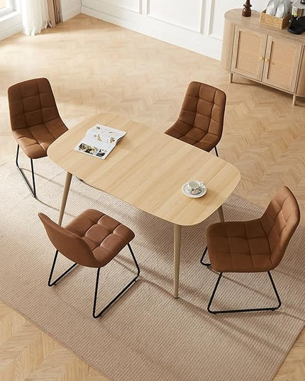 Modern 47.2" Dining Table Set for 4 with Leather U-Shaped Chairs, Wood Table with Cat Scratch-Resistant Surface, Ideal for Kitchen & Dining Room