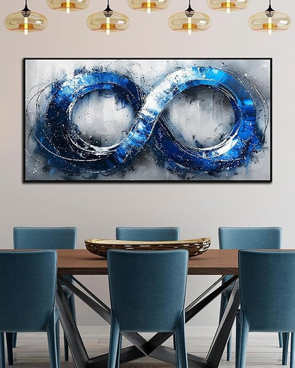 Ouzzlie Blue Picture Wall Decor for Living Room Office Abstract Canvas Wall Art Large Circle Modern Artwork Grey and White Art 29" x 59"