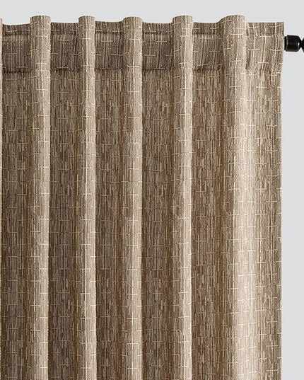 MIULEE Decorative Back Tab Linen Curtains with Geometric Pattern for Living Room Bedroom Farmhouse Rustic Thick Woven Textured Patterned Mudcloth Drapes 96 Inches Long 2 Panels Set, Brown