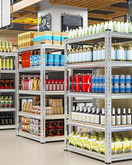 REIBII Garage Shelving, 5 Tier Storage Shelves Load 2020LBS, Adjustable Garage Shelves Heavy Duty, Metal Shelving Unit with Waterproof Columns for Warehouse, 35.5" W x 11.9" D x 72" H, Galvanized