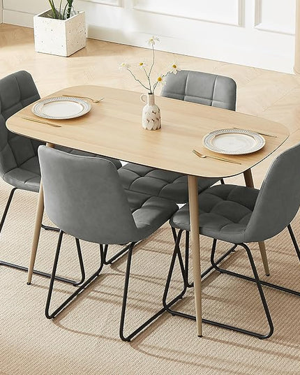 47.2'' Modern Dining Table Set for 4 - Wood Table with Cat Scratch Resistant Surface & 4 Gray Leather U-Shaped Chairs, Kitchen & Dining Room Furniture, Ideal for Small Spaces