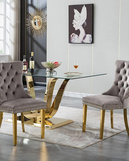 HomVent 70'' Glass Dining Table Set for 4, Modern Rectangle Glass Kitchen Table Set for 4, Kitchen Table and Chairs Set for 4 for Living Room,Kitchen