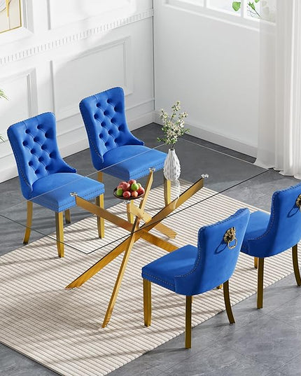 HomVent 5 Piece Rectangular Glass Dining Table Set, Tempered Glass Dinner Table Set for 4 Kitchen Table Set with 4 Velvet Upholstered Chairs for Kitchen Dining Room