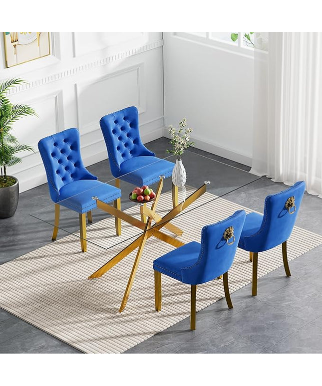 HomVent 5 Piece Rectangular Glass Dining Table Set, Tempered Glass Dinner Table Set for 4 Kitchen Table Set with 4 Velvet Upholstered Chairs for Kitchen Dining Room