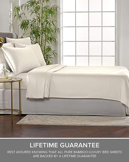 Pure Bamboo Twin XL Sheets, Genuine 100% Organic Viscose Derived from Bamboo Bed Sheet Set, Luxuriously Soft & Cooling, Double Stitching, 2 Year Quality Promise (Twin XL, Ivory)