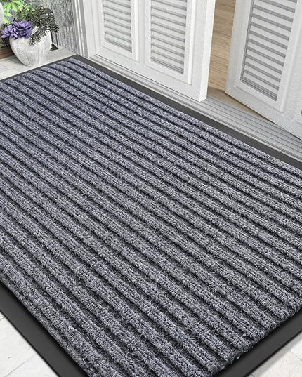 Yimobra Front Door Mat Outdoor Indoor Entrance, 100% Waterproof All-Season All Weather Doormat, Welcome Matt Outside Entry, Non Slip, Low Profile, Heavy Duty Patio Porch Floor Mats,47 x 32,Gray White