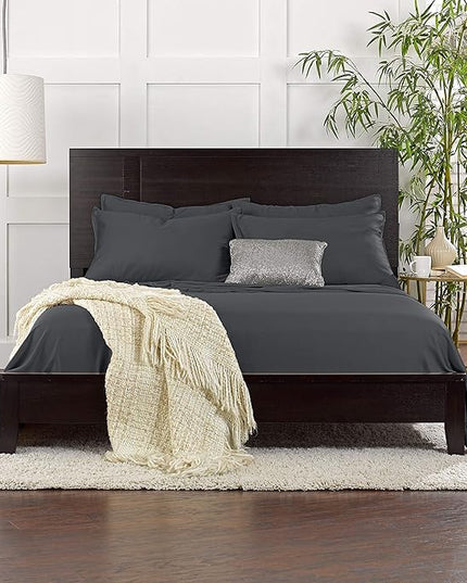 Pure Bamboo King Sheets, Genuine 100% Organic Viscose Derived from Bamboo Bed Sheet Set, Luxuriously Soft & Cooling, Double Stitching, 2 Year Quality Promise (King, Charcoal)