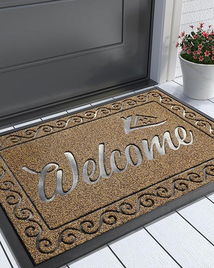 Yimobra Welcome Mat, Heavy Duty Sturdy Door Mats for Home Entrance Outdoor Indoor, Front Doormat for Outside Patio Floor Entry Porch Garage Office, Waterproof, Low Profile, 36x24, Brown