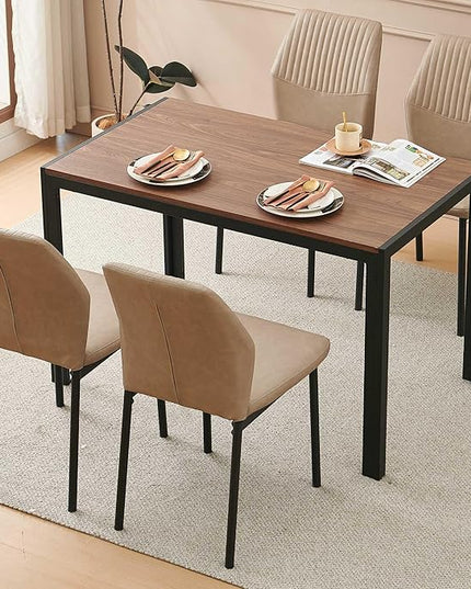 PU Leather Dining Chairs Set of 4, Mid-Century Modern Beige Leather Kitchen Chairs, Armless Dining Room Chairs with Black Metal Legs for Dining Room, Living Room