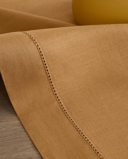 Solino Home Linen Cloth Placemats Set of 4-100% Pure Linen Hemstitch Brown Sugar Placemats 14 x 19 Inch - Classic Hemstitch Table Place Mats