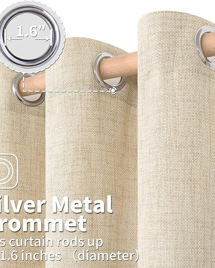 BGment Beige Linen Curtains 63 Inch Length 2 Panels - Burlap Textured Light Filtering Window Treatments Grommet Sheer Drapes for Farmhouse Bedroom, 52 X 63 Inch