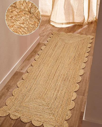 Hand Woven Jute Area Rug - 2.5' x 6' Feet - Rustic Beige Reversible Rectangular Rugs for Bedroom, Kitchen, Living Room - Vintage Natural Braided Entry Floor Décor Boho Jute Rug 30 X72 Inches