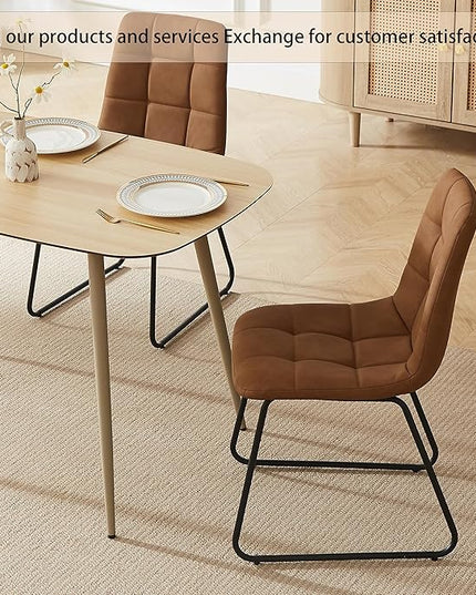 Modern 4-Piece Dining Table Set for 4 | 55-Inch Wood Kitchen Table & 4 Brown Leather Chairs | Space-Saving Dining Set for Small Spaces, Breakfast Nook, Dining Room