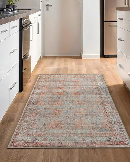 GLN Rugs Traditional Collection - Machine Washable Area Rug, Traditional Washable, Non Slip, Low Pile Chenille Rug, Living Room, Bedroom, Kitchen Rug (2'6"x7' Multicolor)