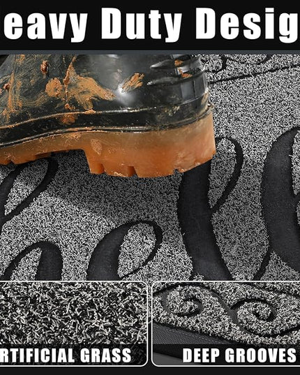 Yimobra Welcome Mats for Front Door 29.5x17, Heavy Duty Waterproof Outdoor Door Mat Outside Entrance, Non-Slip Low Profile Indoor Entryway Mat for Garage Patio, Black Gray