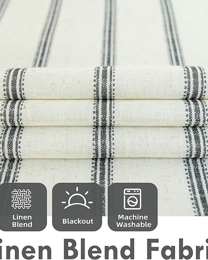 DriftAway Farmhouse Linen Blend Blackout Curtains 96 Inches Long for Bedroom Vertical Striped Printed Linen Curtains Thermal Insulated Lined Treatments for Living Room 2 Panels W52 x L96 Black
