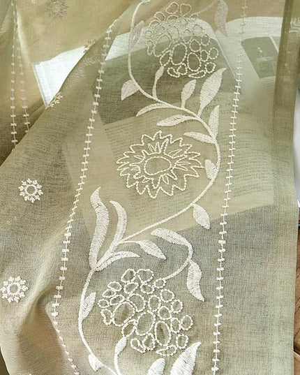 jinchan Winslow Sage Sheer Curtains 84 Inch for Bedroom Living Room Embroidered Bordered Floral Nursery Curtains for Playroom Dorm Light Filtering, Ivory on Sage, 2 Panels, 50W x 84L