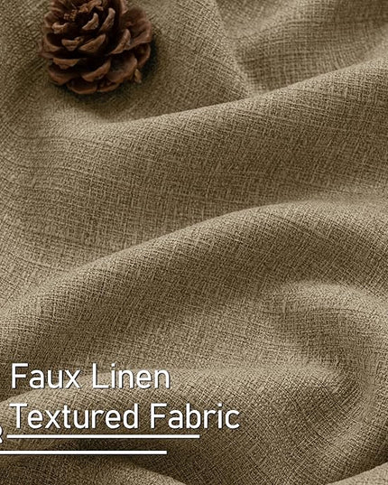 LAMIT Natural Linen Curtains 45 inch Length 2 Panels, Linen Textured Thermal Insulated Bedroom Curtains Grommet Privacy Light Filtering Drapes for Living Room/Farmhouse, W52 x L45, Tan Brown