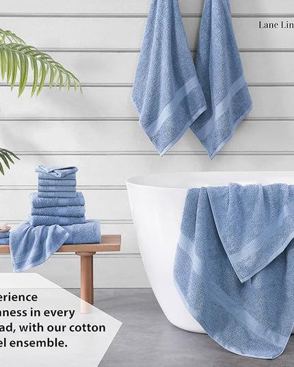 LANE LINEN 100% Cotton Premium Bathroom Towels Set - 16 Pieces - Ring Spun, Quick Dry, Super Soft & Highly Absorbent - 4 Bath, 8 Washcloths, 4 Hand Towels for Bathroom - Pre Shrunk - Cerulean Blue