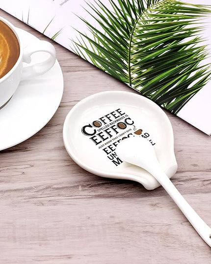 Funny Coffee Colored Pattern Ceramic Coffee Spoon Holder-Coffee Spoon Rest -Coffee Station Decor Coffee Bar Accessories-Coffee Lovers Gift for Women and Men-Coffee Spelled Backwards is eeffoc