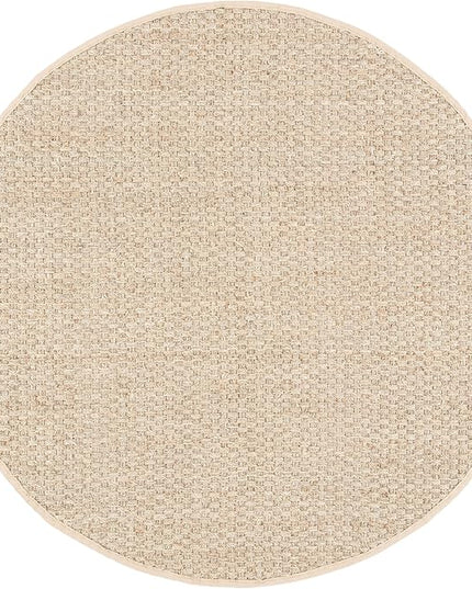 SAFAVIEH Area Rug 6' Round - Natural Fiber Collection - Natural & Beige, Seagrass, Basketweave Pattern with Border (NF114A)