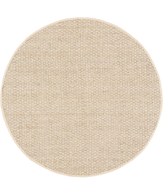 SAFAVIEH Area Rug 6' Round - Natural Fiber Collection - Natural & Beige, Seagrass, Basketweave Pattern with Border (NF114A)