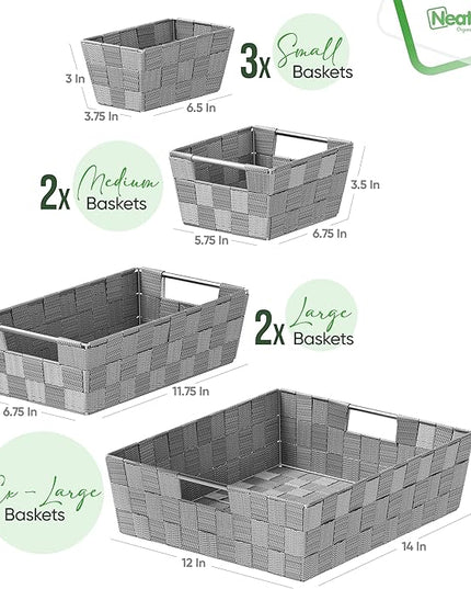 Baskets For Organizing Set Of 9 Dark Grey - Storage Baskets For Shelves - Perfect Closet Organizer Bins, Bathroom Basket, and Pantry Basket - Small Storage Bins For Shelves - Bin For Organization