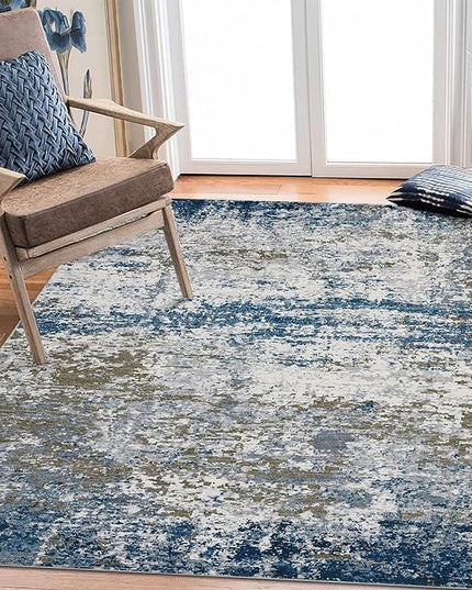 6x9 Modern Abstract Area Rug Non Slip Non Shedding Low Pile Stain Resistant Rug Soft Carpet for Bedroom Living Room, Navy