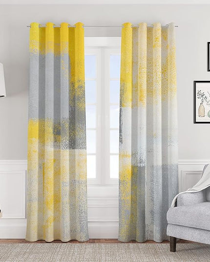 Asuexpect Yellow Window Curtain Yellow Grey Abstract Thermal Insulating Drapes Rust Art Treatment Drapes Modern Curtains for Living Room Bedroom Hotel, 52" x 84", 2 Panels