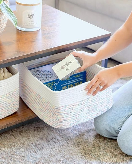 NaturalCozy Storage Baskets 16.8”x13”x7.6” Cotton Rope Woven Baskets for Organizing 3-Pack | Toy Storage Bins | Basket for Shelves, Laundry, Blanket, Clothes, Closet, Kitchen, Bathroom, Gifts