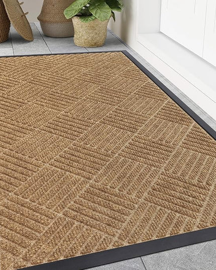 Smiry Front Door Mat Outside Entrance, Heavy Duty Outdoor Indoor Natural Rubber Doormat, Non Slip, Trap Dirt and Moisture, Easy Clean, Low Profile Patio Porch Entryway Mat, 47x32, Coffee