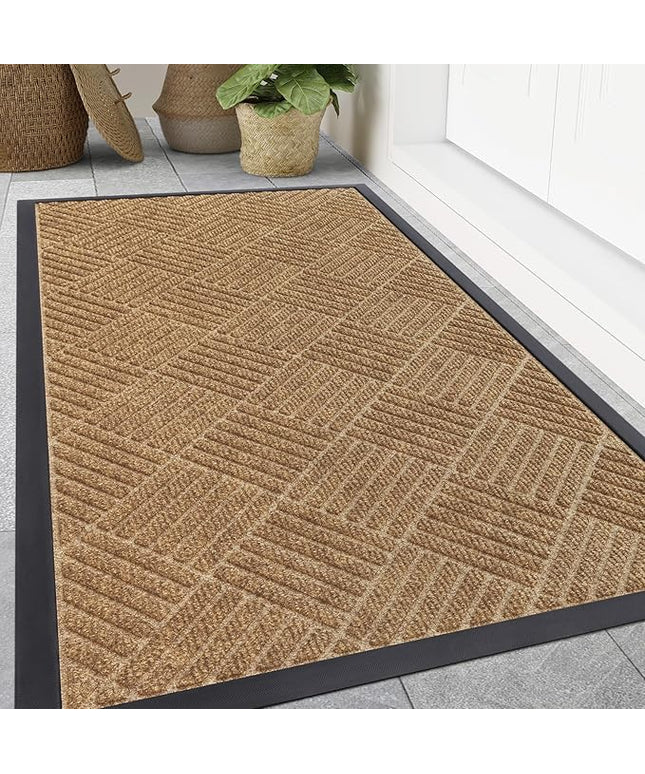 Smiry Front Door Mat Outside Entrance, Heavy Duty Outdoor Indoor Mat, Natural Rubber Doormat, Non Slip, Trap Dirt and Moisture, Easy Clean, Low Profile Patio Porch Entryway Mat, 59x35, Coffee