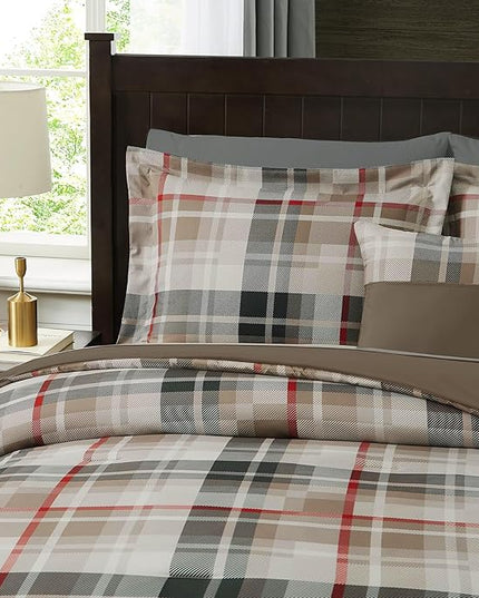 MaiRêve Twin XL Comforter Set, Plaid Design Comforter Set 5 Pieces,Twin XL Comforter for Dorm Farmhouse All Season Lightweight &Comfy with Fitted Sheet, Flat Sheet (Khaki, 66"x90")