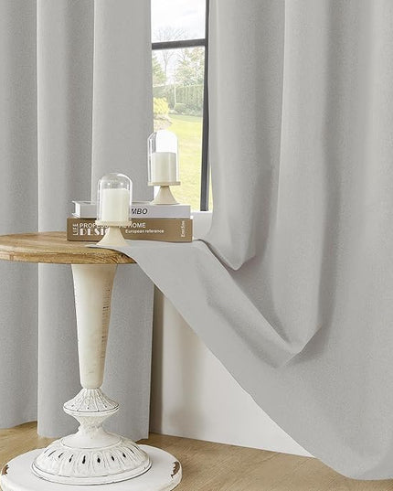 ChrisDowa 100% Blackout Light Grey Solid Curtains 45 Inches Long 2 Panels for Bedroom Living Room,Farmhouse Room Darkening Thermal Insulated Soundproof Grommet Top Window Treatment Drapes,52x45