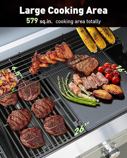 Brand-Man 4-Burner Gas Outdoor Kitchen Grill Island with Side Burner - 44,000 BTU Stainless Steel BBQ Grill Station with Storage Cabinets, Fold-out Prep Table, LPG/NG Convertible, Black
