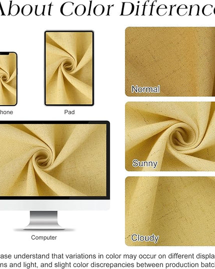 Naturoom Yellow 54 Inch Shower Curtain - Stall Narrow Half Linen Ultra Thick Fabric Shower Curtain Set with Hooks, Boho Farmhouse Rustic RV Camper Bath Curtains for Bathroom, 54x78
