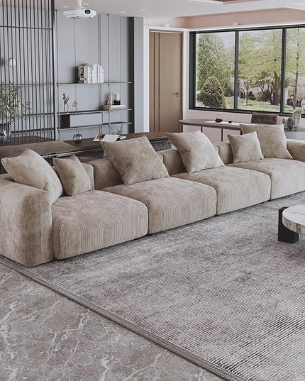 JACH 181" Oversized Modular Sectional Sofa, Deep 4-Seats Sectional Couch, Huge Plus Convertible Soft Sofas, Corduroy Minimalist Couches for Living Room, Office, Apartment, Light Brown