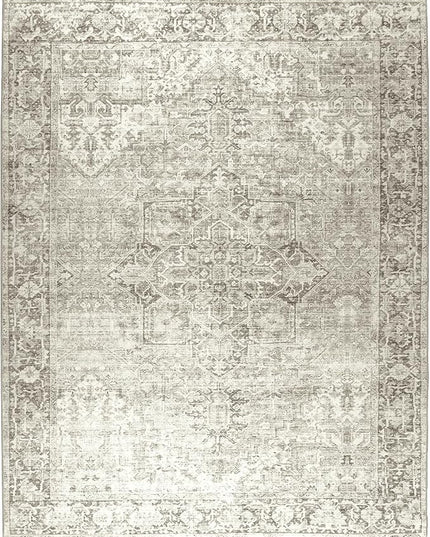 ReaLife Rugs Machine Washable Area Rug - Living Room Bedroom Bathroom Kitchen Entryway Office - Padded Low Pile Stain Resistant Premium - Boho Farmhouse Vintage - Lyle - Beige Ivory 4' x 6'