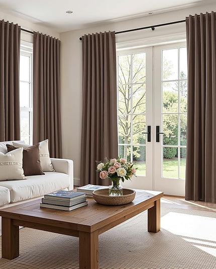 Guken 100% Blackout Curtains 90 Inch Length 2 Panels Set for Living Room Bedroom Back Tab Thermal Insulated Black Out Linen Drapes Room Darkening Mocha Mousse,52x90