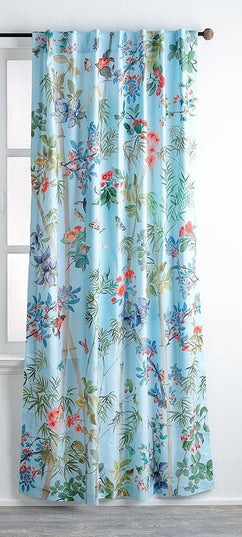 Maison d' Hermine Curtains for Living Room 100% Cotton 108 inch Length One Panel Light Filtering Curtains for Bedroom Windows with Rod and Loop Pockets Drapes (Canne Pastel Blue, 50" W x 108" L)