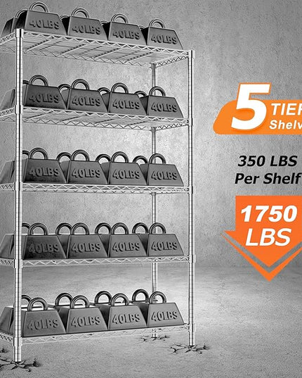 Storage Shelves Heavy Duty, 2 PCS 36" L x 14" W x 72" H Garage Wire Shelving Unit Loads 1750LBS, 5-Tier Adjustable Metal Industrial Utility Shelf Rack for Kitchen, Laundry Room, Warehouse, Basement