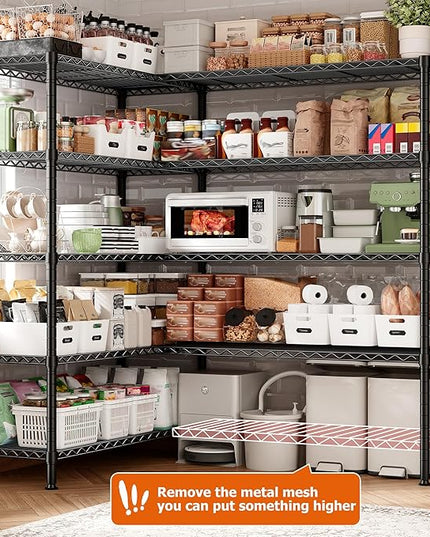 REIBII 1600LBS Storage Shelves 69.8''W Metal Shelving 5 Tier Wire Shelving Unit,Pantry Shelves Kitchen Shelves Adjustable Wire Commercial Shelf for Garage Storage Shelves, 69.8" Wx15.8 Dx72.4 H, Black