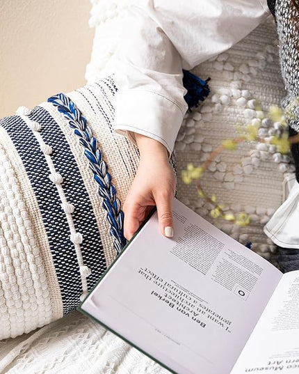 BlissBlush Navy Dark Blue Boho Decorative Lumbar Pillow Cover 14x36, Long Body Pillow for Bed, Accent Lumbar Throw Pillow for Couch, Modern Farmhouse Textured Pillowcase