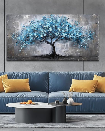 FUHAIHUA Canvas Wall Art For Living Room Large Wall Decor For Office Bedroom Decortions Black And White Pictures Blue Trees Wall Paintings Framed Mural Aesthetic Home Decor Posters Artwork 30x60 In
