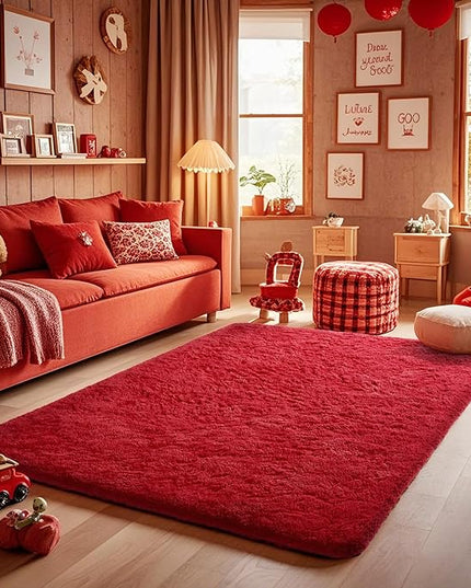 Ophanie Red Rugs for Bedroom Living Room, Fluffy Fuzzy Furry Carpet, Plush Soft Shaggy Bedside Indoor Floor 4x6 Area Rug for Kids Girls Boys Baby Teen Dorm Nursery Home Decor Aesthetic