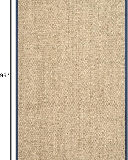 Safavieh Area Rug 6x8 - Natural Fiber Collection - Natural & Blue, Seagrass, Basketweave Pattern with Border (NF114E)