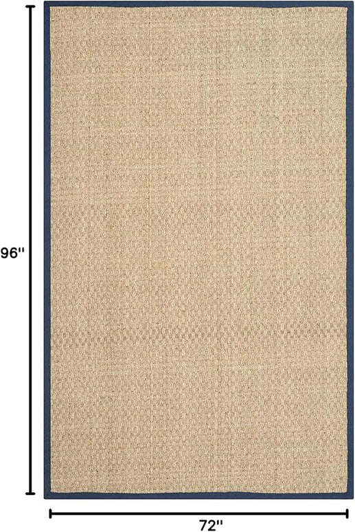 Safavieh Area Rug 6x8 - Natural Fiber Collection - Natural & Blue, Seagrass, Basketweave Pattern with Border (NF114E)