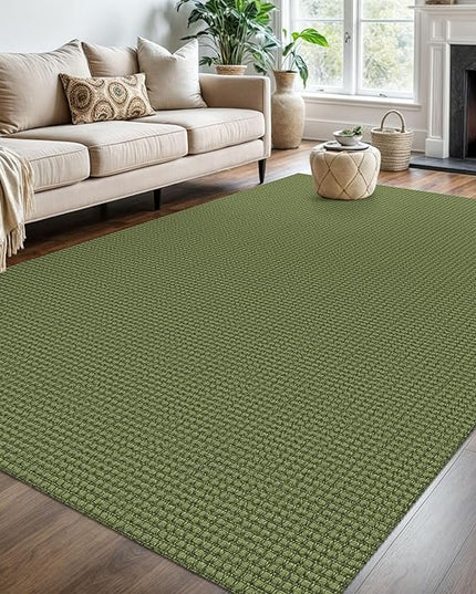 KOZYFLY Washable Area Rug 6x9 ft Rubber Backed Non Slip Rugs for Living Room Braided Cotton Bedroom Rug Woven Office Rugs Indoor Floor Carpets for Dining Bedroom Living Room, Bright Green/Earthy Green