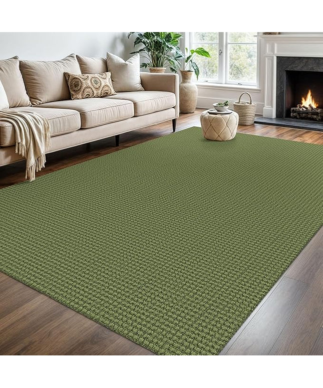 KOZYFLY Washable Area Rug 6x9 ft Rubber Backed Non Slip Rugs for Living Room Braided Cotton Bedroom Rug Woven Office Rugs Indoor Floor Carpets for Dining Bedroom Living Room, Bright Green/Earthy Green